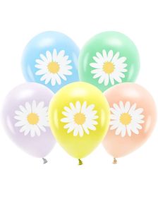 5 St 30 Cm Ballonger - Pastellfärgade Ballonger med Blomstermotiv