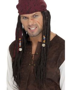 Piratperuk m/Huvudband & Pärlor - Brun