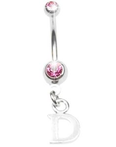 Navelpiercing med Bokstaven D & Rosa Stenar