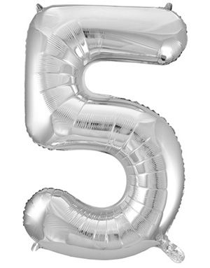 Talet 5 - Silverfärgad JUMBO Folieballong 86 cm