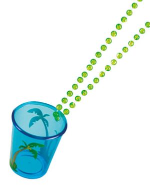 Blått Shotglas med Palmer och Grön Pärlkedja