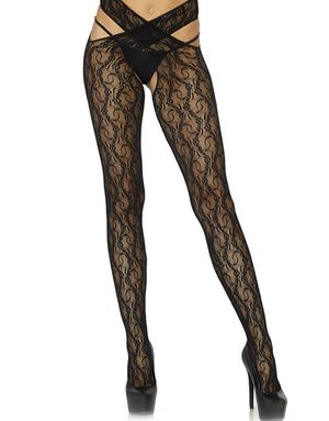 Svart Crotchless Wrap-Around Strumpbyxa med Kättingmotiv