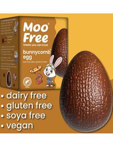 Moo Free Bunnycomb Egg and Bar - Vegansk Sjokoladeegg med Crunchy Toffeebiter og Sjokoladebar 85 gram