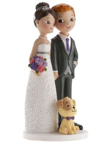 Brudepar med Hund - Kaketopp/Kakefigur 16 cm
