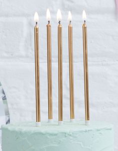 24 stk Guldfärgade Tårtljus med Hållare 14 cm