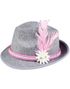 Grå Oktoberfest/Ølfest Hatt med Rosa Bånd og Blomster