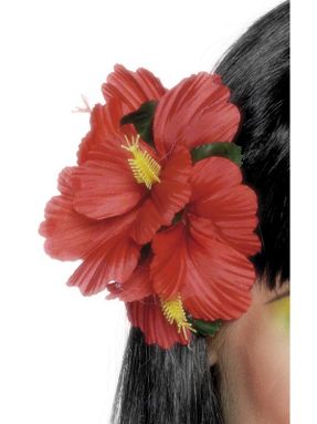 Hårspänne med vacker röd blomma. 