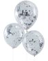 5 stk 30 cm - Genomskinliga Ballonger med Silverfärgad Konfetti - Plock och Mix