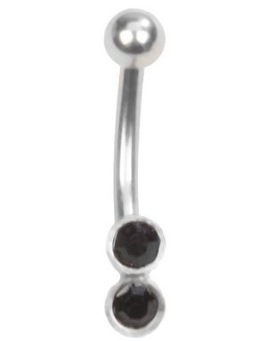 Two Stones - Ögonbrynspiercing med Svarta Stenar - 1.2 x 8 mm