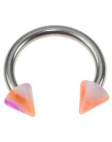 Rund Ögonbrynspiercing med Vit, Orange och Rosa Spike Kulor - 1.2 x 8 mm