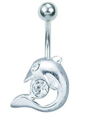 Navelpiercing med Delfin och Vit Sten