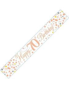 Happy 70th Birthday - 2,7 Meter Hvit og Rosegull Holografisk Banner