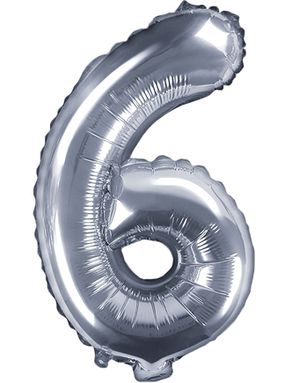 Talet 6 - Silverfärgad 41 cm Liten Folieballong