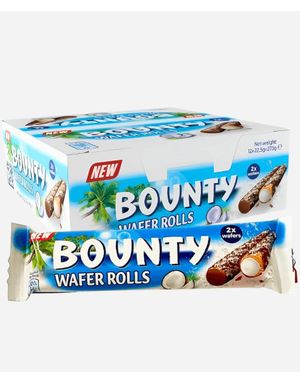 12 St Bounty Wafer Rolls - Kexstänger med Kokoskräm 22,5 Gram - Hela Lådan