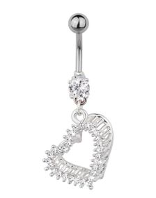 Navelpiercing med Hängande Hjärta Dekorerat med Vita Stenar