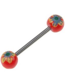 Flower Red - Håndmalt Tungepiercing