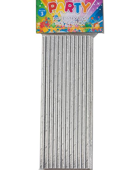 24 stk Silverfärgade Folierat Papperssugrör