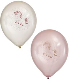 6 stk Vita och Rosa Ballonger med Enhörningsmotiv 30 cm