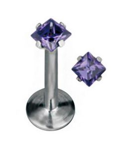 Labrett Piercing med Fyrkantig Lila Sten
