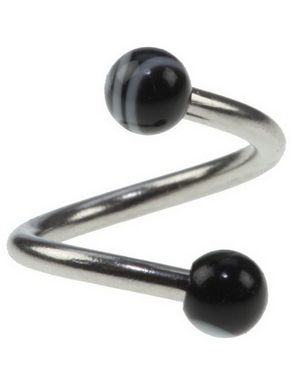 Curve Ögonbrynspiercing med Svarta och Vita Kulor - 1.2 x 8 mm