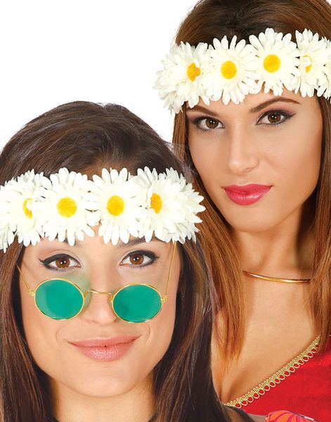 Hippie Pannband Med Vita Blommor