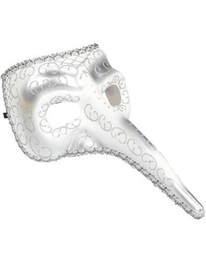 Sølvfarget Venetiansk Maske med Lang Nese