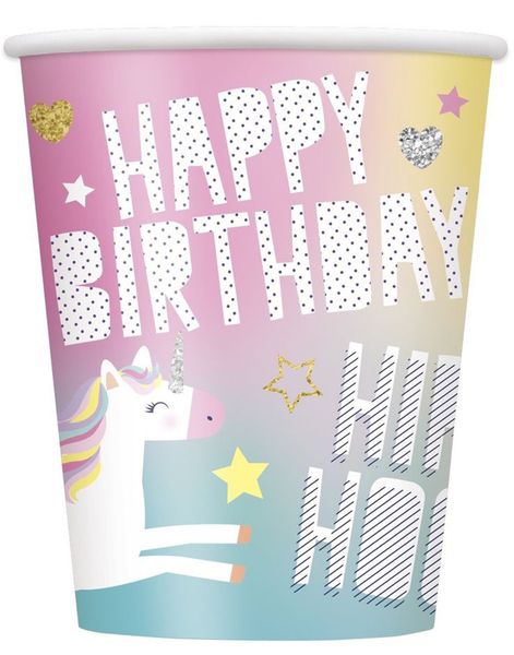 8 stk Pappmuggar 270 ml - Happy Birthday Unicorn
