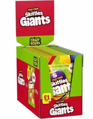 12 stk Skittles Giant Crazy Sours - Tyggepastiller med Forskjellige Sure Fruktsmaker - Hel Eske 1,5 kg