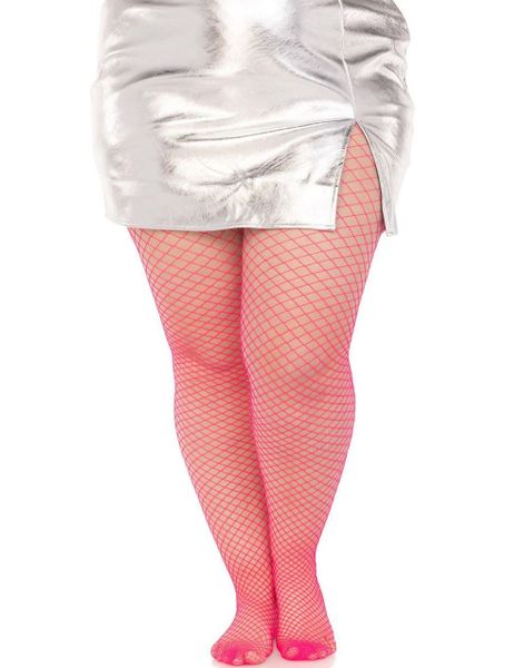 Plus size fiskenett strømpebukse - Rosa