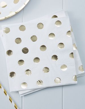 20 st Vita Servetter med Guldfärgade Polkaprickar - Plocka och Mixa