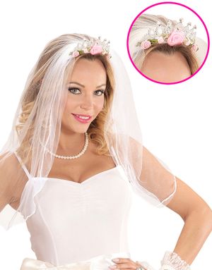 Blommig Tiara med Vit Slöja