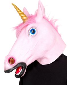 Heltäckande Rosa Enhörning Latexmask