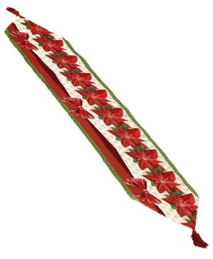 Röd Vävd Bordslöpare med Julblomma Motiv 137x33 cm
