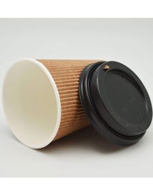 6 st Räfflade Värmekoppar/Kaffemuggar med Lock i Papp - 236,5 ml