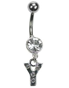 Navelpiercing med Bokstaven Y & Vita Stenar