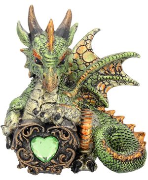 Malachite - Söt Grön Drake med Hjärta 13 cm
