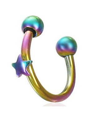 Flerfärgad Rund Ögonbrynspiercing med Stjärna & Runda Kulor - 1,2 x 10 mm