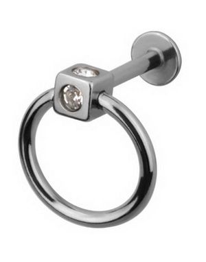 Labret m/Fyrkantig Kula & Vita Stenar - Strl 1.2 x 8 mm med 3 mm kula
