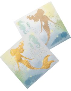 12 stk Sjöjungfru Servietter med Holografiskt Guldtryck 33x33 cm - Mermaids