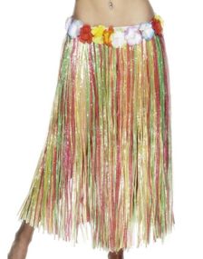 Flerfärgad Lång Hawaii-Kjol med Blomsterkant Runt Midjan