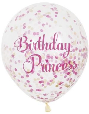 6 stk 30 cm Birthday Princess Rosa Konfettiballonger