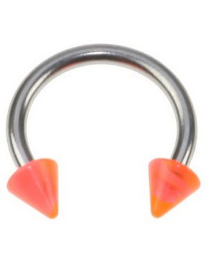 Rund Ögonbrynspiercing med Rosa och Orange Spike Kulor - 1.2 x 8 mm
