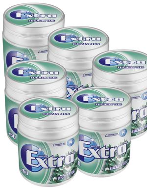6 st Stora Extra White Eucalypstus Tuggummi Burkar - Hela Lådan 504 Gram