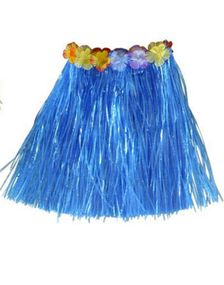 Hawaii Hula Kjol med Blommor - 40 cm Blå