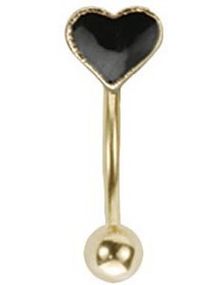 Guldfärgad Ögonbrynspiercing med Svart Hjärta - 1,2 x 8 mm
