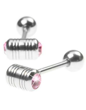 Tungpiercing med två Rosa Stenar i Toppkulan