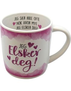 Jag Älskar Dig - Vit och Rosa Mugg med Text