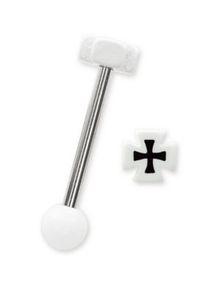 Riddarkors i Vit & Svart - Tungpiercing