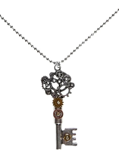 Steampunk Silverfärgat Nyckelformat Maskeraddräktssmycke med Gulddetaljer