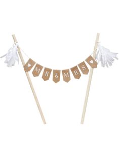 Mr & Mrs - Mini Banner Kakepynt/Kaketopper - Rustic Country